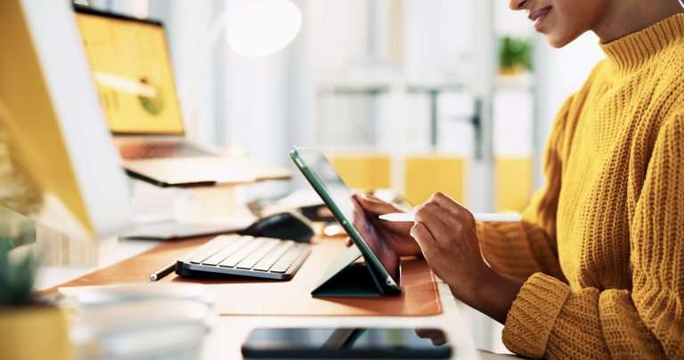 women in office on desktop