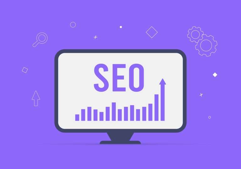 SEO on a desktop with a graph