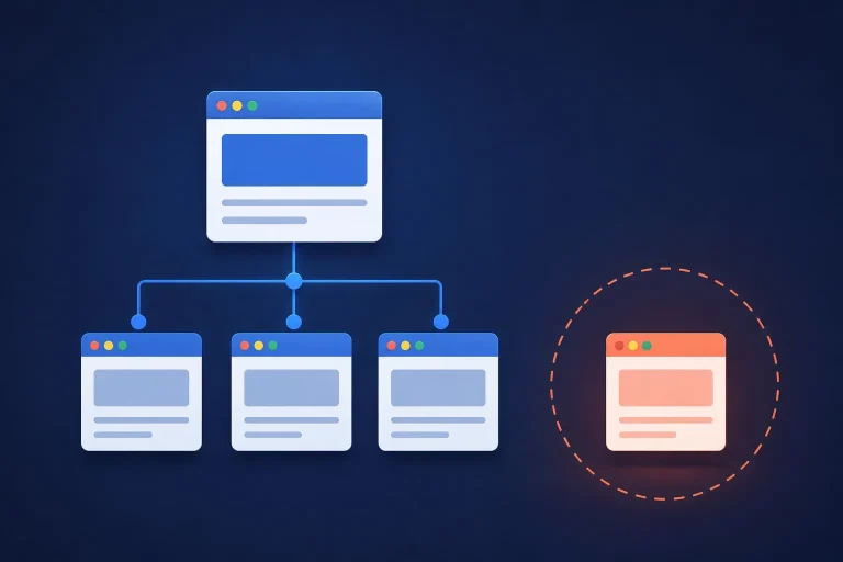 Blue site map showing a red orphaned page off to the side