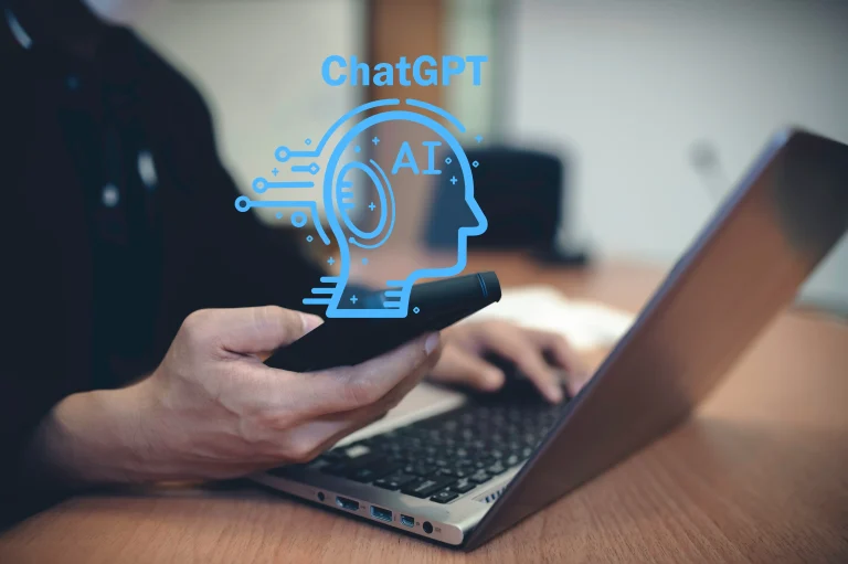 someone holding their phone with a ChatGPT Chat with AI icon above.