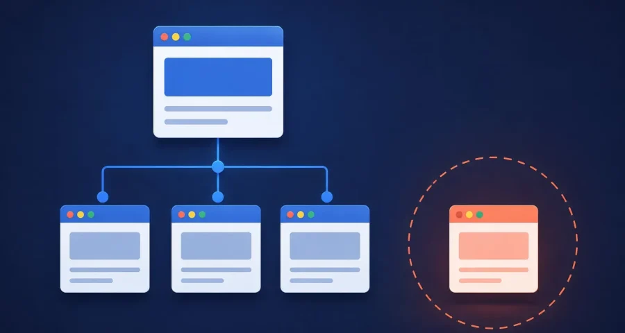 Blue site map showing a red orphaned page off to the side