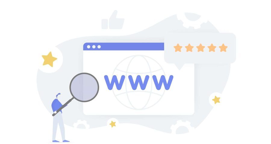 www graphic with 5 stars and magnifying glass