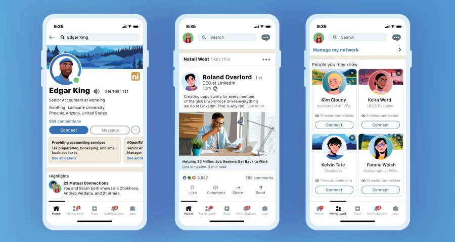 Mobile interface inspired by linkedin style