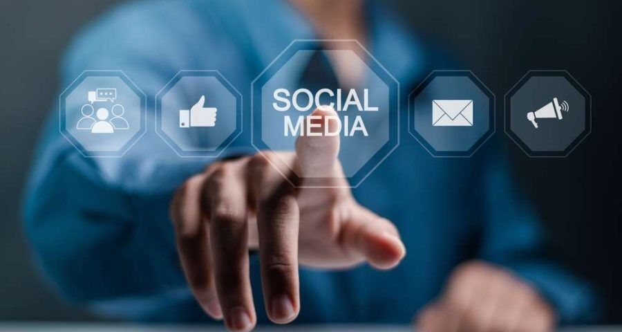 touching a virtual social media button
