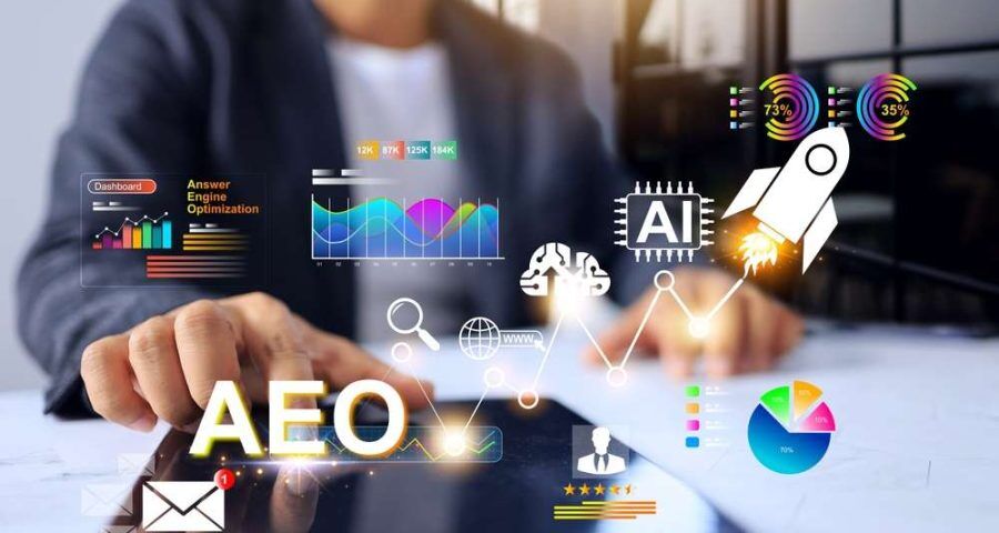 Answer,Engine,Optimization,Aeo,Concept,With,Businessman,Using,Tablet,To