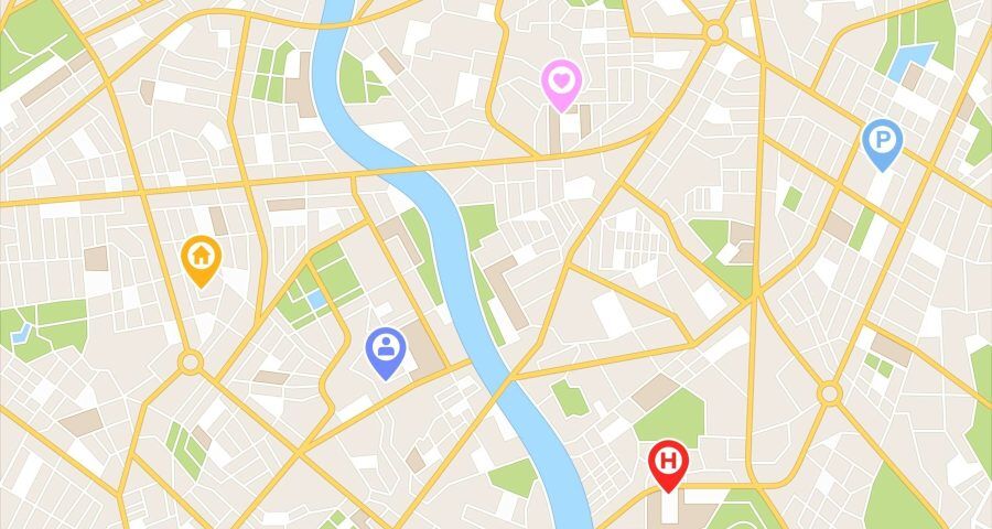 Vector,Generic,City,Map.,Navigator,Screen,With,Parks,And,River.